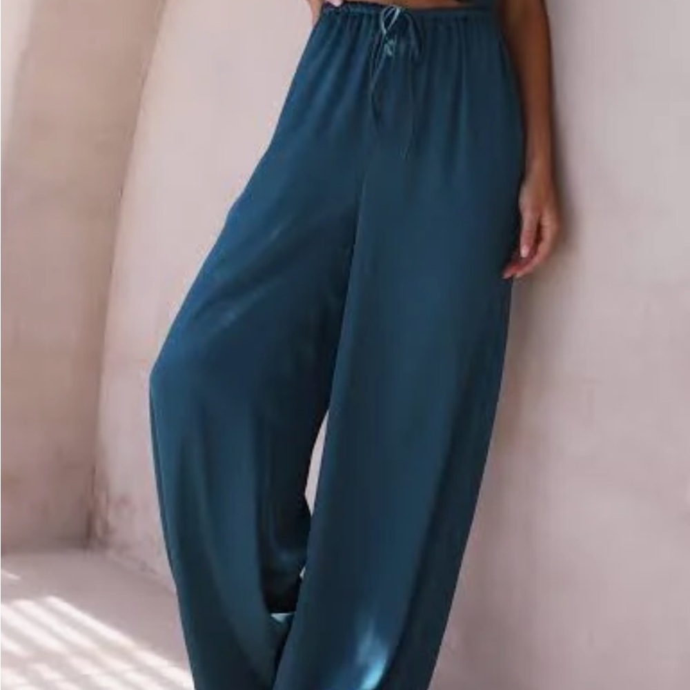 Chic Teal Wide-Leg Pants Zuri Pants - 6- Teal